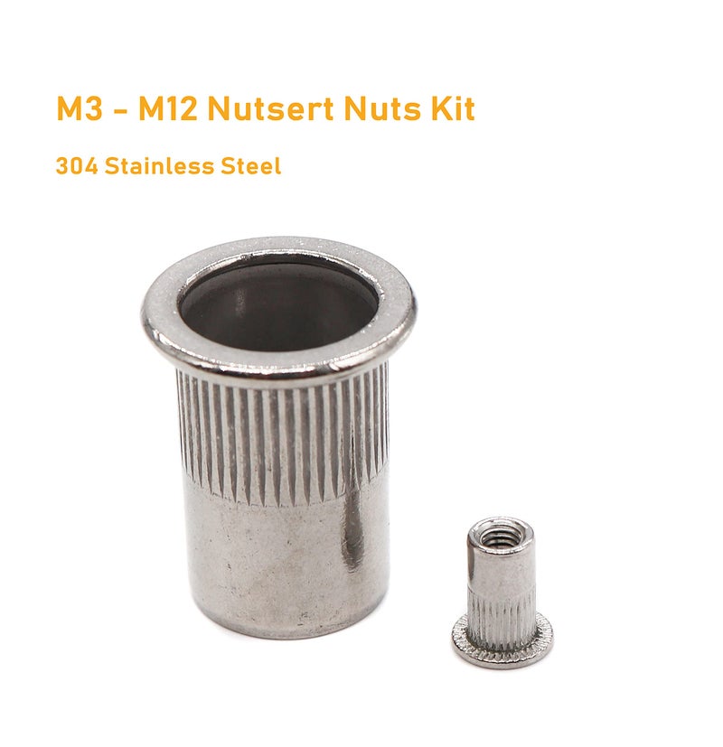 binifiMux 90pcs 304 Stainless Steel Flat Head Threaded Rivetnut Insert Nutsert Rivet Nut Assortment Kit, M3/ M4/ M5/ M6/ M8/ M10/ M12 - Image 5